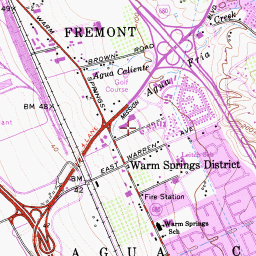 Topographic Map of Warm Springs Post Office, CA