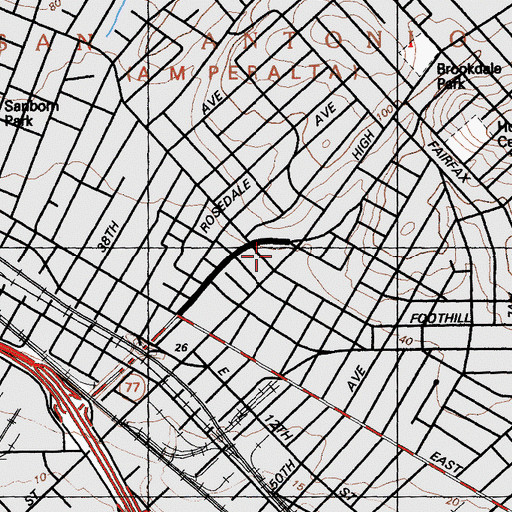 Topographic Map of High Street Presbyterian Church, CA