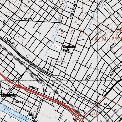 Topographic Map of Saint Elizabeth Elementary School, CA