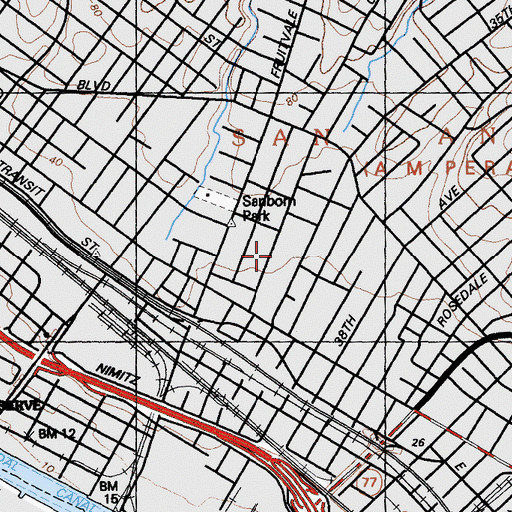 Topographic Map of Saint Elizabeth High School, CA