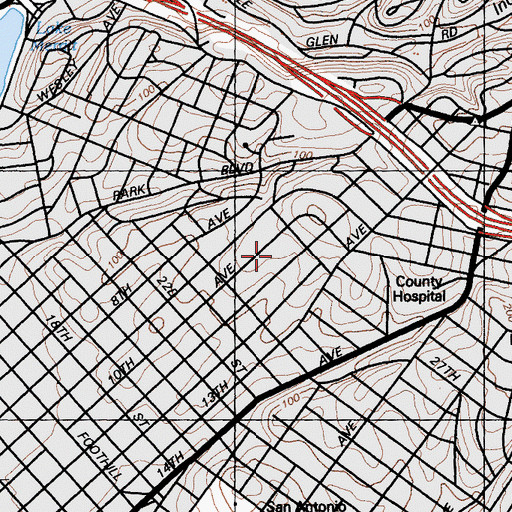 Topographic Map of Bella Vista Recreation Area, CA