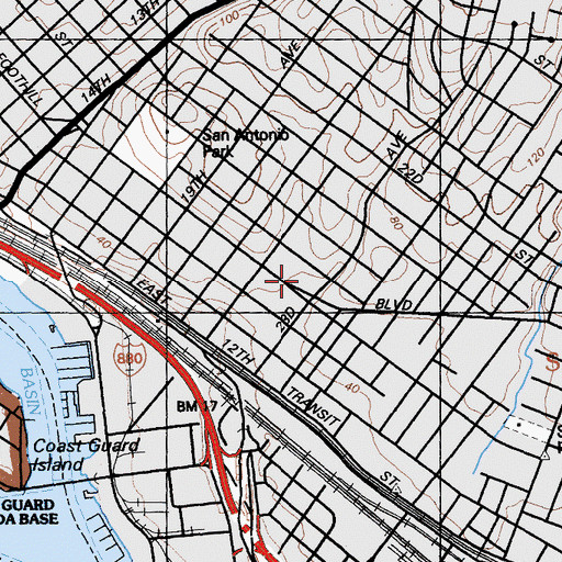 Topographic Map of Garfield Municipal Playground, CA