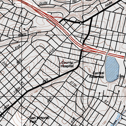 Topographic Map of Highland Hospital, CA