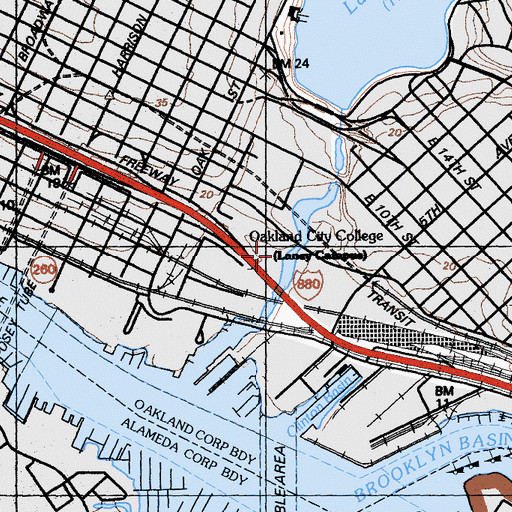 Topographic Map of Lake Merritt Channel Park, CA