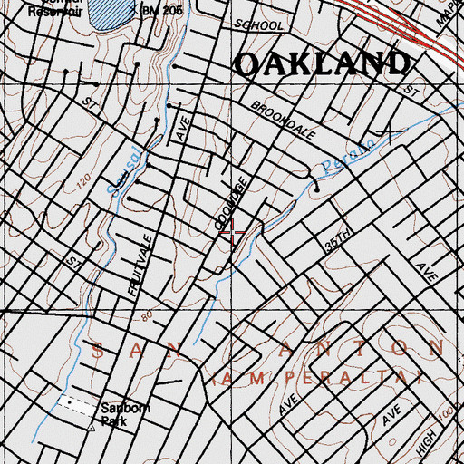 Topographic Map of Peralta Hacienda Park, CA