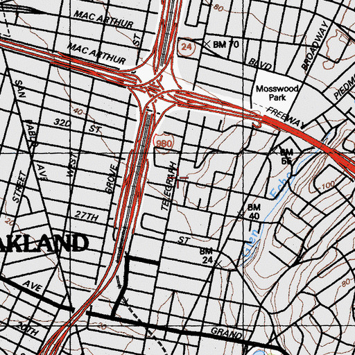 Topographic Map of Peralta Hospital, CA