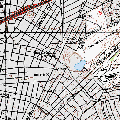 Topographic Map of Rockridge Shopping Center, CA