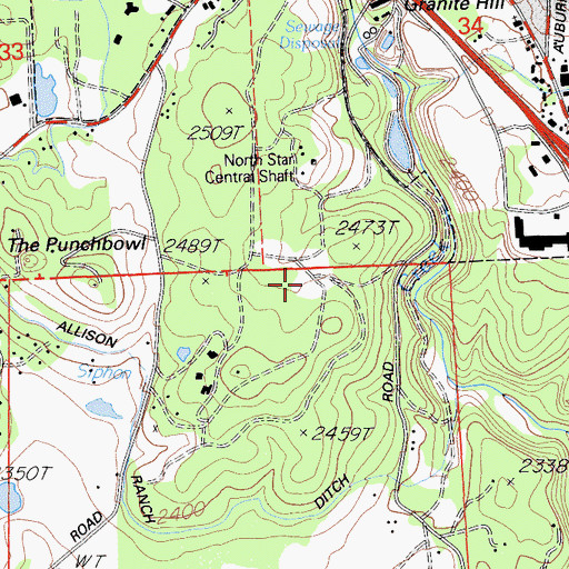 Topographic Map of New York Hill Mine, CA