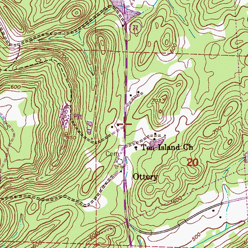 Topographic Map of Ten Islands Post Office, AL