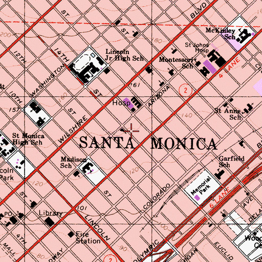 Topographic Map of Beverly Manor Convalescent Hospital, CA
