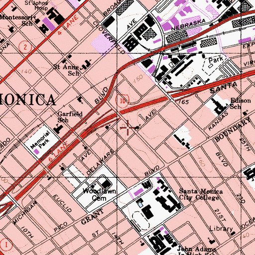 Topographic Map of Delaware Avenue Seventh Day Adventist Church, CA