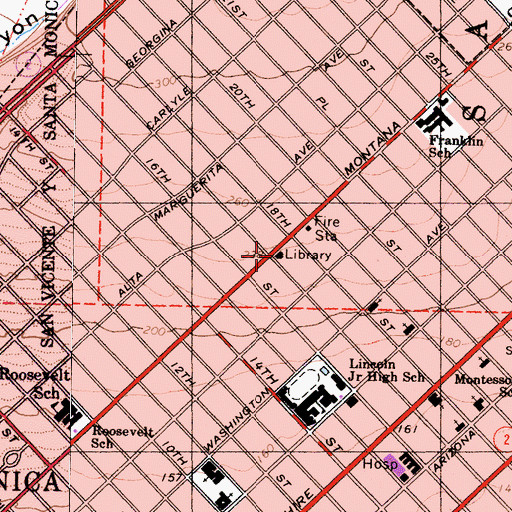 Topographic Map of Montana Branch Santa Monica Public Library, CA