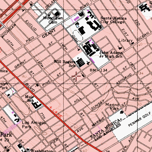 Topographic Map of Mount Olive Lutheran Church, CA