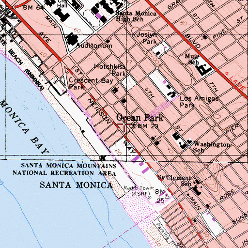 Topographic Map of Ocean Park Branch Santa Monica Public Library, CA