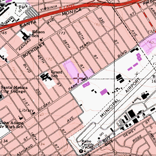 Topographic Map of Ocean Park Plaza Shopping Center, CA
