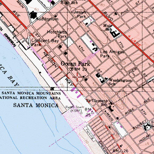 Topographic Map of Ocean Park United Methodist Church, CA