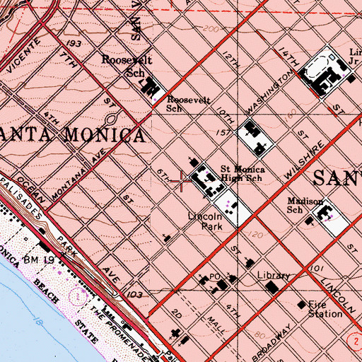 Topographic Map of Saint Monicas Parochial School, CA