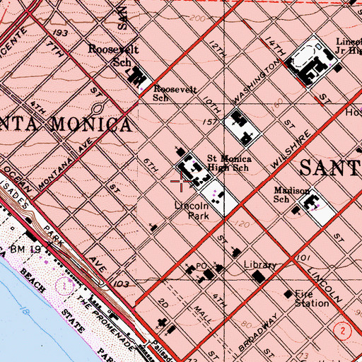 Topographic Map of Saint Monicas Roman Catholic Church, CA