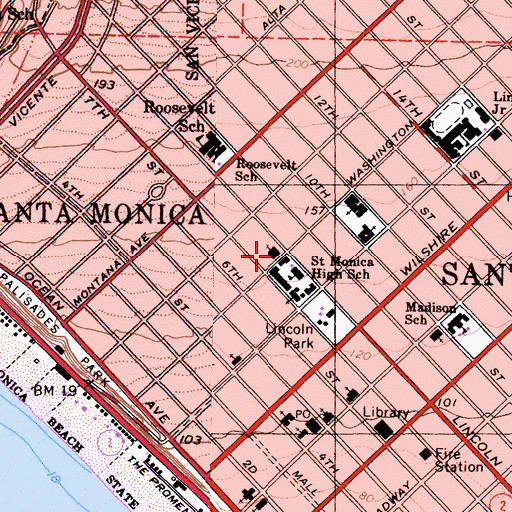 Topographic Map of Saint Paul Lutheran Church, CA