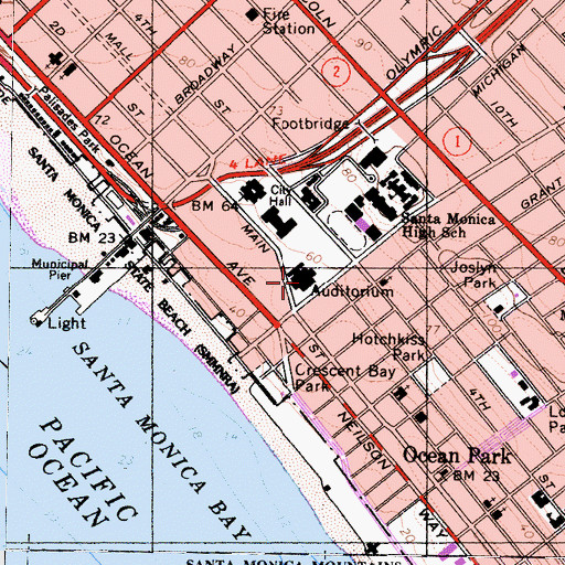 Topographic Map of Santa Monica Civic Auditorium, CA