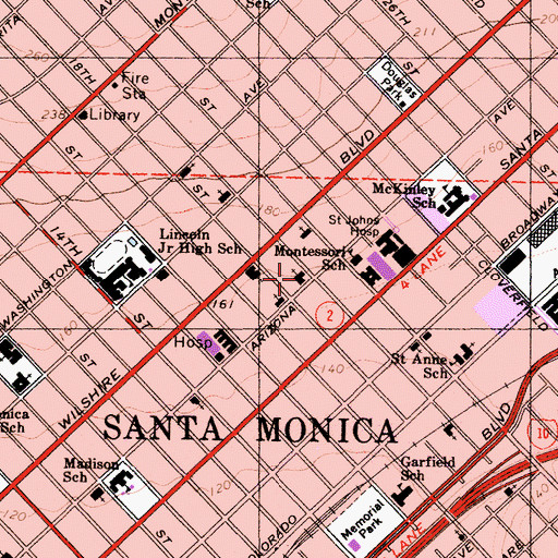 Topographic Map of Santa Monica Seventh Day Adventist Church, CA