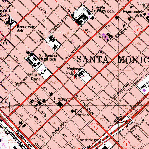 Topographic Map of Santa Monica-Malibu Adult Education School, CA