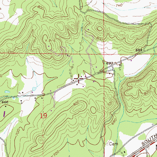 Topographic Map of Zuni Post Office (historical), AL
