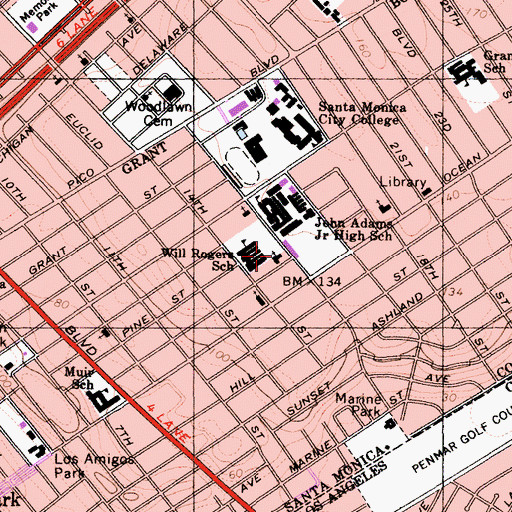 Topographic Map of Sunset Park Christian Church, CA