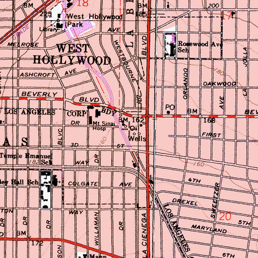 Topographic Map of Beverly Center Shopping Center, CA
