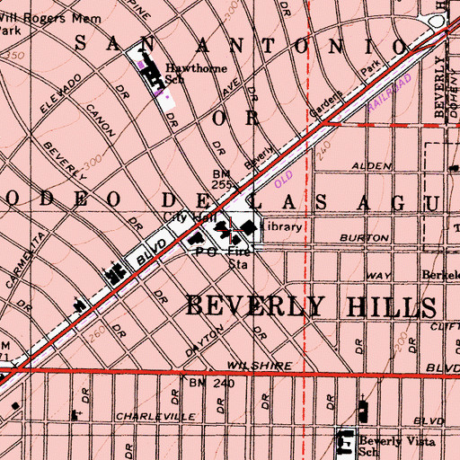 Topographic Map of Beverly Hills Public Library, CA
