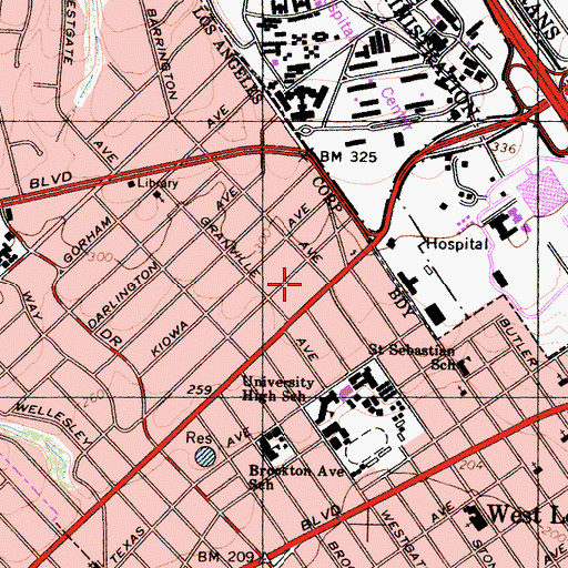 Topographic Map of Brentwood Place Shopping Center, CA