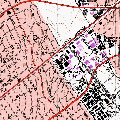 Topographic Map of Century City Center Shopping Center, CA