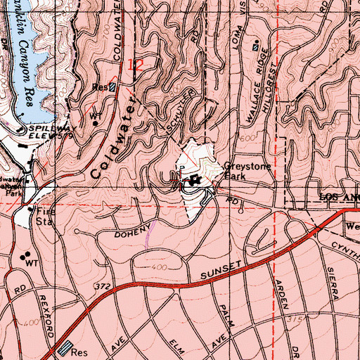 Topographic Map of Greystone Mansion, CA