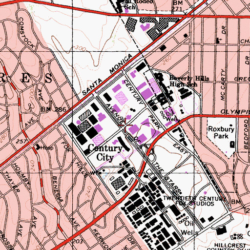 Topographic Map of Shubert Theatre, CA