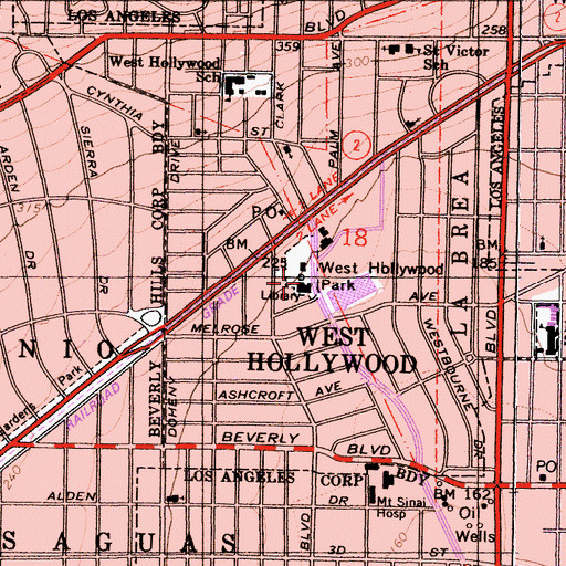 Topographic Map of West Hollywood Branch County of Los Angeles Public Library, CA