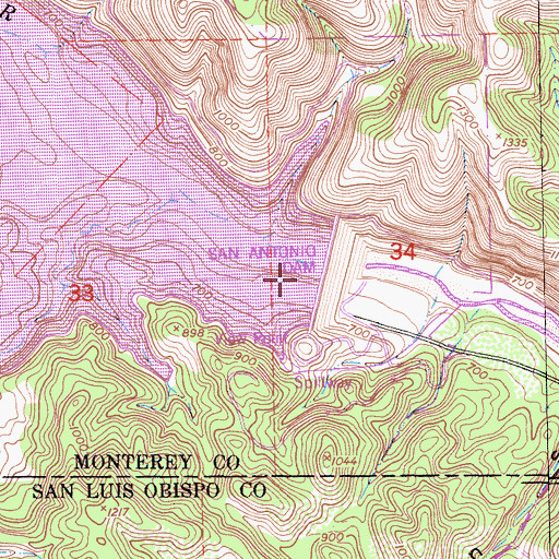 Topographic Map of San Antonio Dam, CA