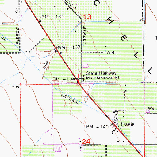Topographic Map of Oasis Maintenance Station, CA