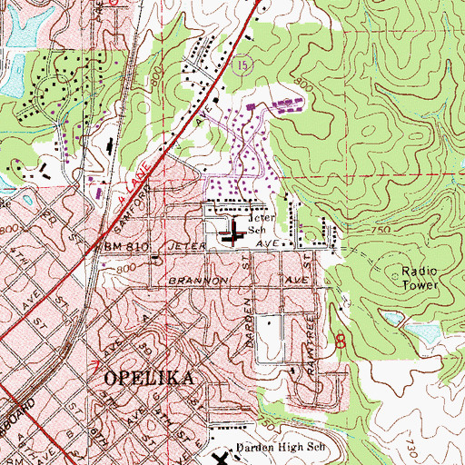 Topographic Map of Jeter Street Elementary School, AL