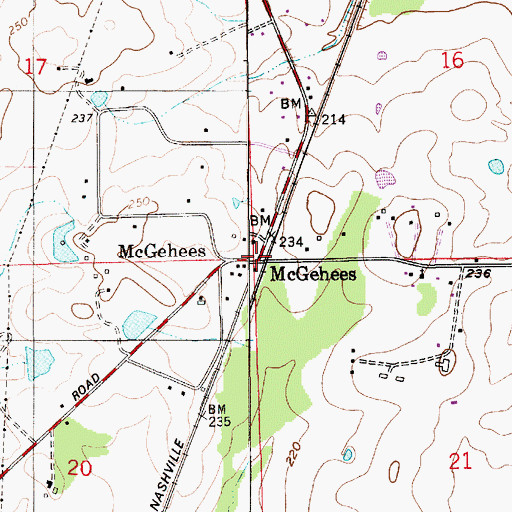 Topographic Map of McGehees, AL