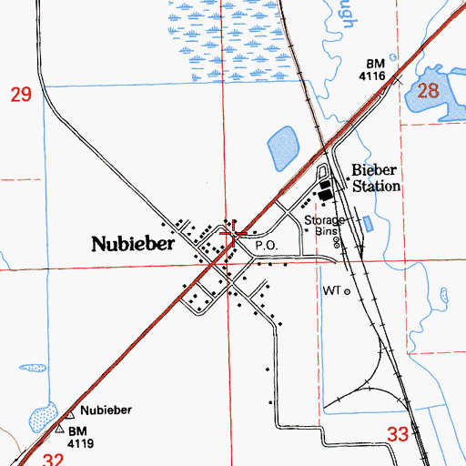Topographic Map of Nubieber Post Office, CA