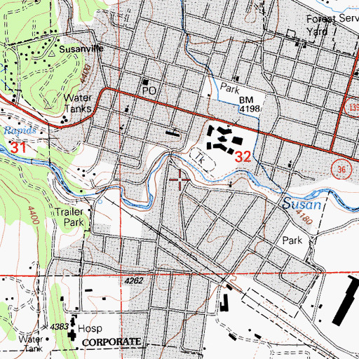 Topographic Map of Susan River Park, CA