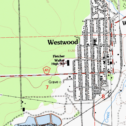 Topographic Map of Westwood High School, CA