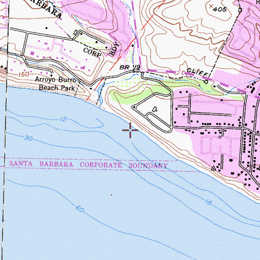 Topographic Map of Hendrys Beach, CA
