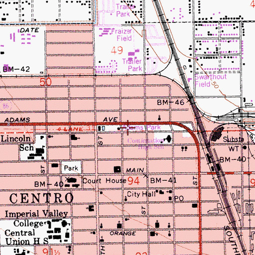 Topographic Map of Adams Park, CA