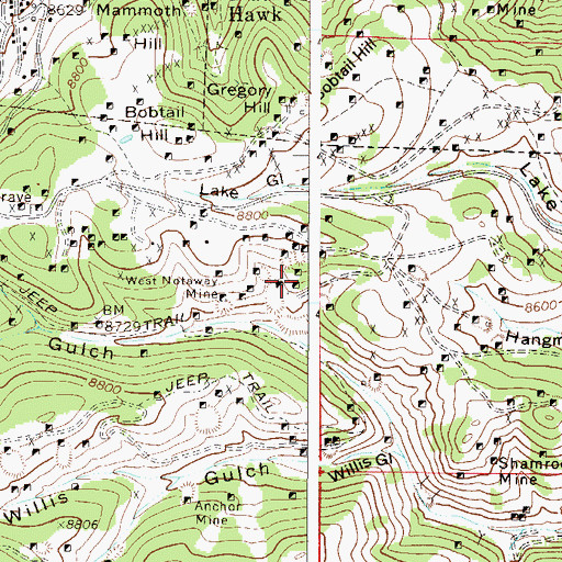 Topographic Map of Meeker Mine, CO