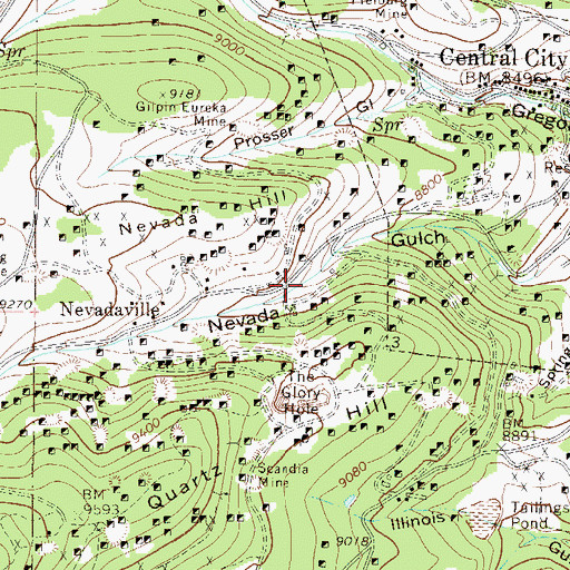 Topographic Map of Nevada Gulch Placer Mine, CO