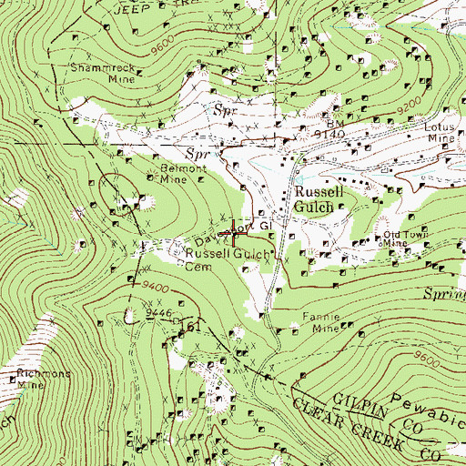 Topographic Map of Russell Mine, CO