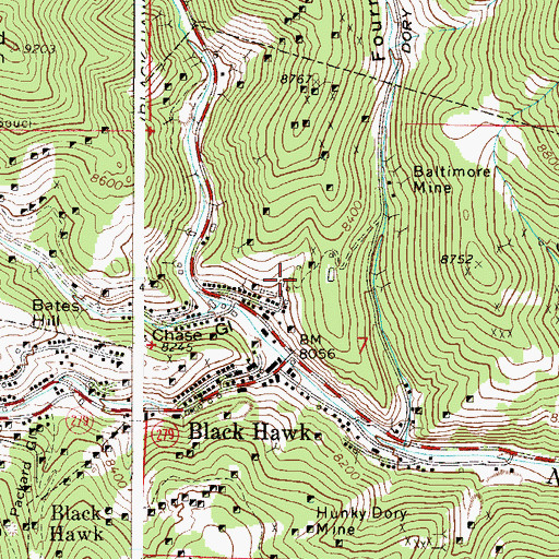 Topographic Map of Blackhawk Placer Mine, CO