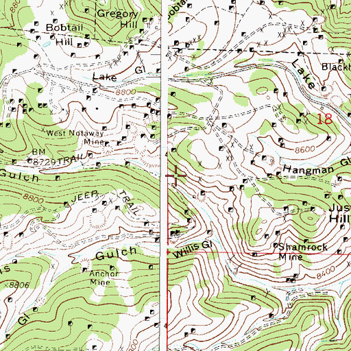 Topographic Map of Cherokee Mine, CO
