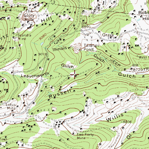 Topographic Map of Coeur d'Alene Mine, CO
